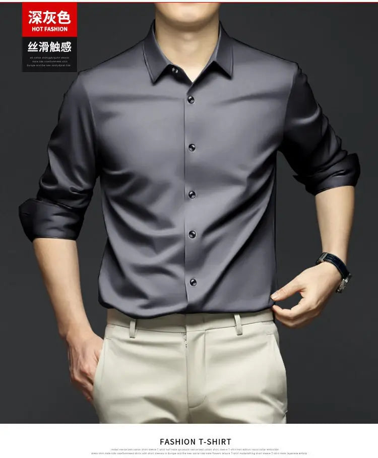 Men's White Shirt Long Sleeve Non iron Business Dress Slim Fit Korean Version Professional Work White Casual Men's Suit Shirt