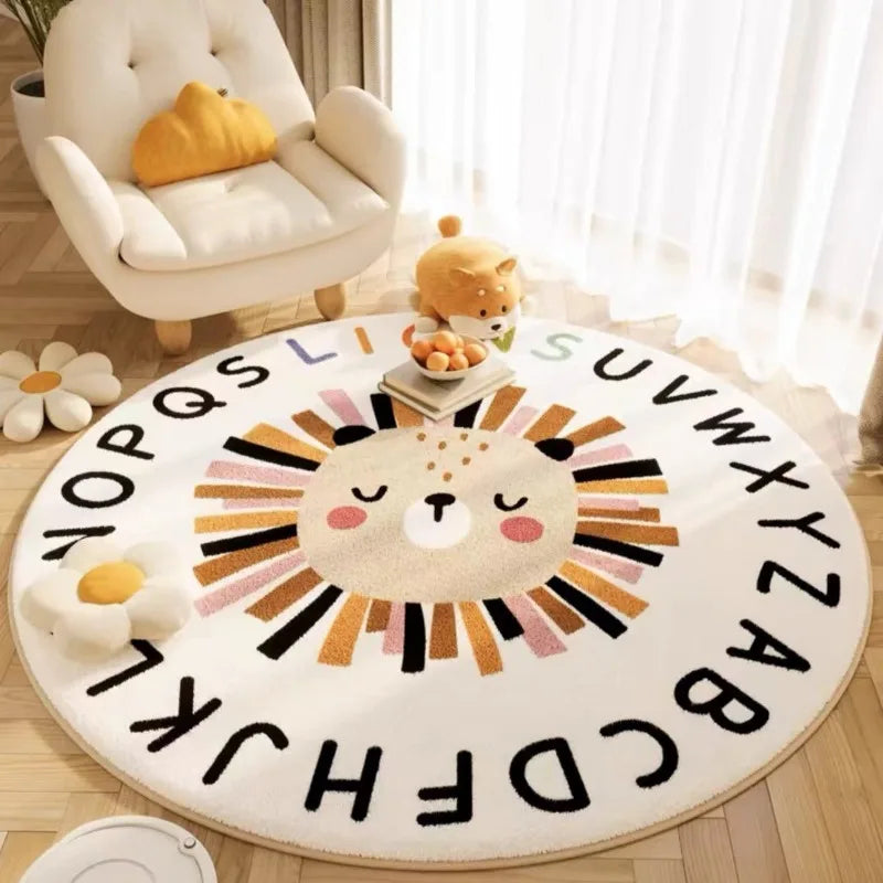 Cute Animals Print Large Area Round Rug Non-Slip Wear-resistant Circle Carpet for Living Room Bedroom Soft Floor Mat Home Decor