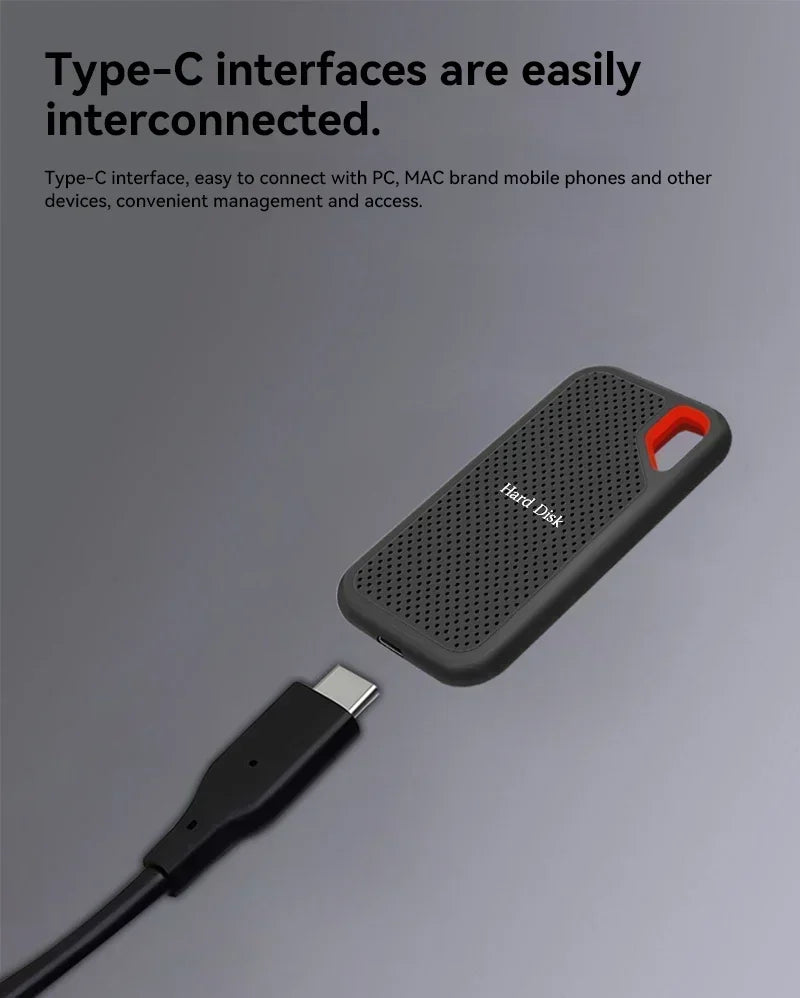 High-speed Portable SSD 1TB External Hard Drive 2TB Mobile Solid State Drive 4TB 16TB Mass External Hard Disk for Laptop/MAC/PC