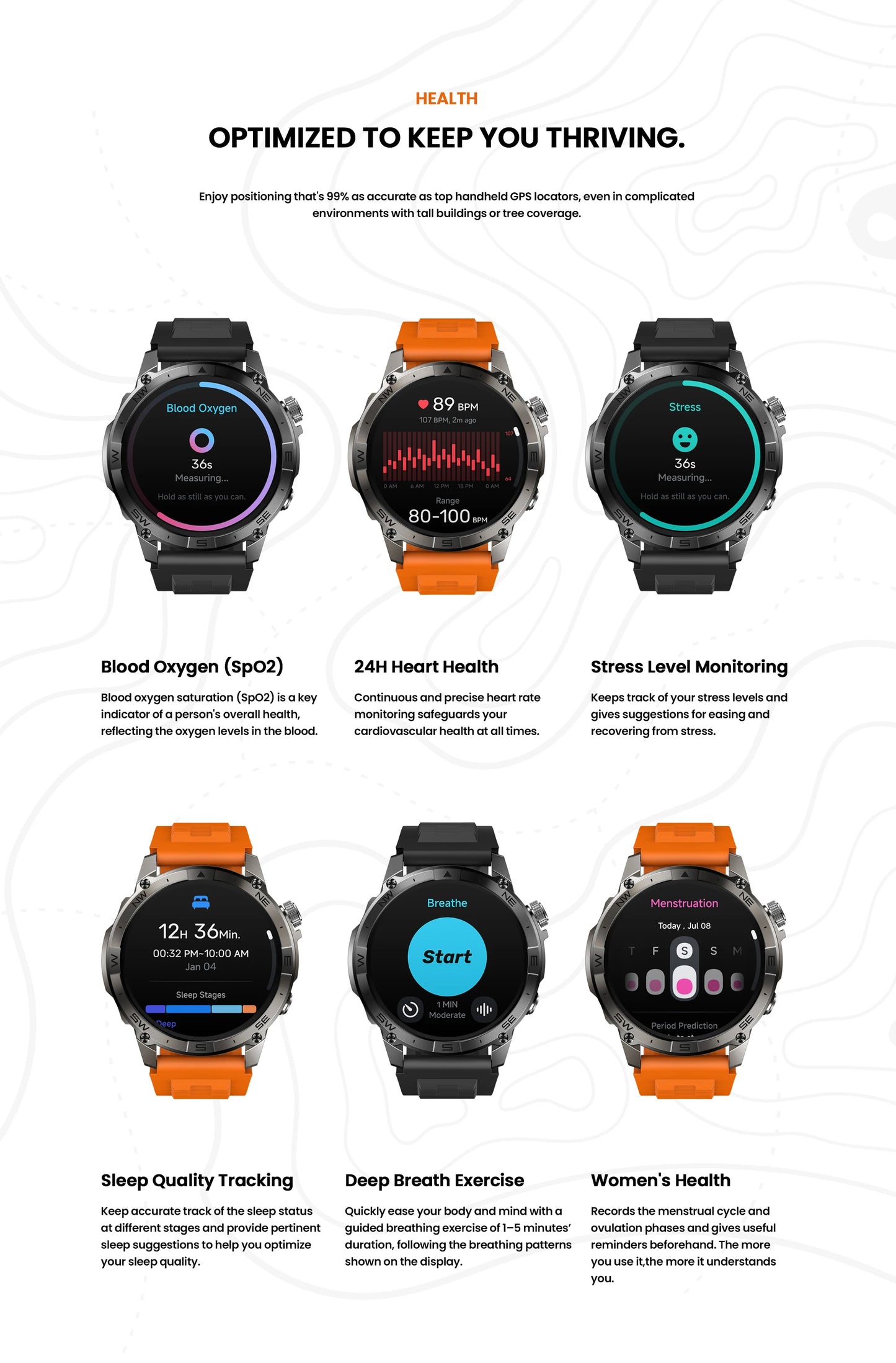 New Zeblaze Stratos 2 Plus GPS Smart Watch 1.43'' AMOLED Display Compass Barometric Altimeter Bluetooth Phone Calls Smartwatch