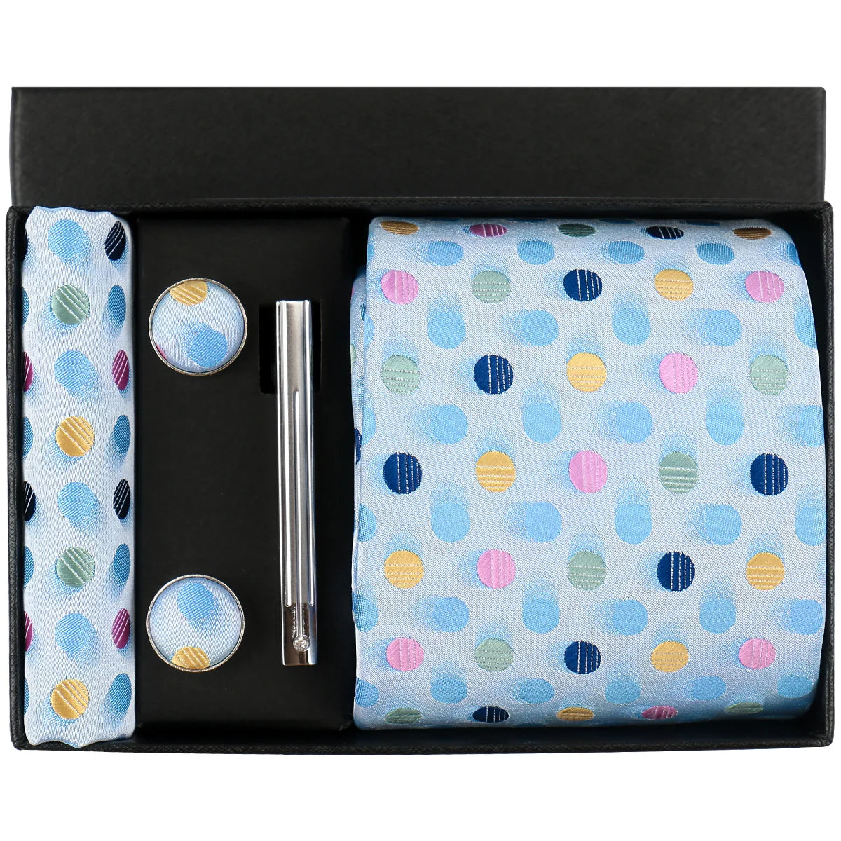 Classic 100% Silk Men's Ties In Gift box 8cm Plaid Dot Striped Business Necktie Handkerchief Cufflinks Wedding Party Tie Set