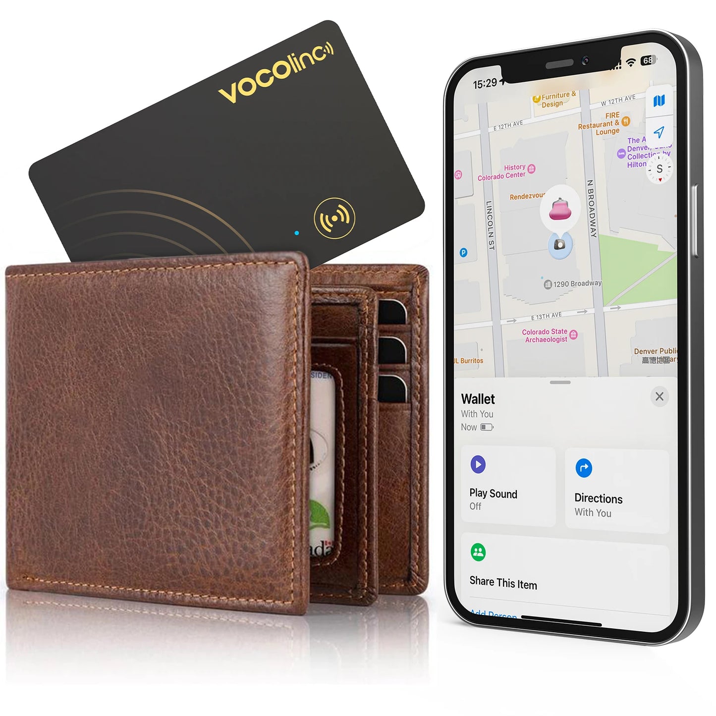 1/2Pcs VOCOlinc Wireless Charging Bluetooth Tracking Card,Global locator, Smart Tag, Item Finder, Use with Find My (IOS Only)