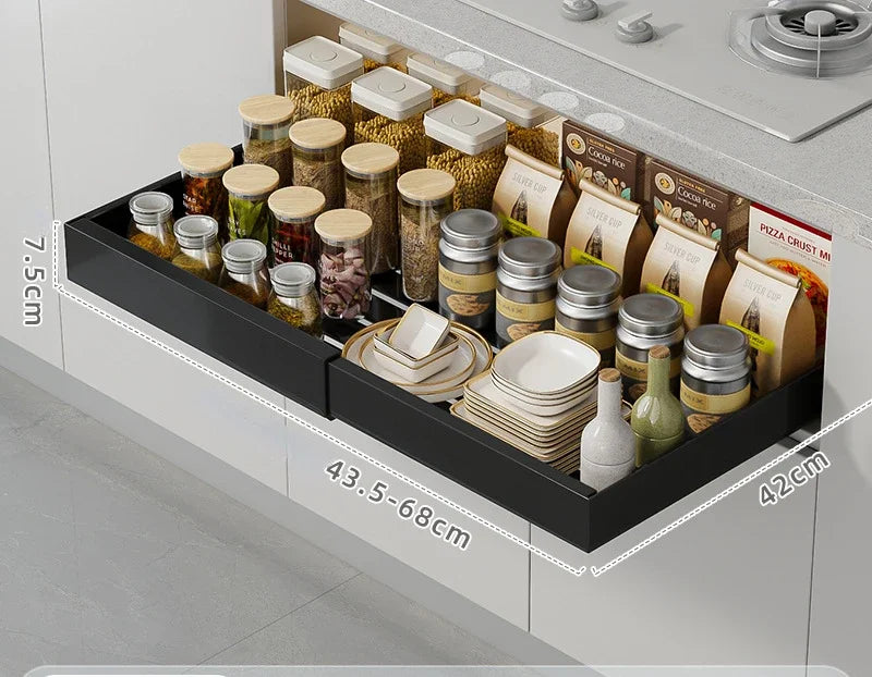 ZEXEF Kitchen Storage Box with Sliding Rail Pull-out Cabinet Storage Rack Spice Pantry Shelves Drawer Kitchen Organizer Basket