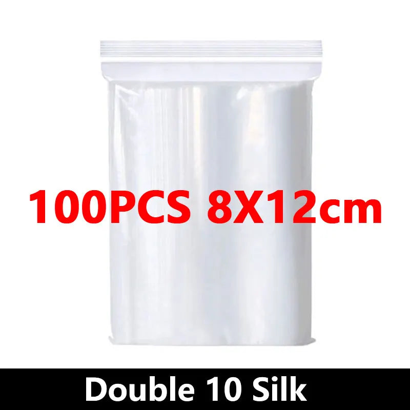 100pcs Thicken Zipper Sealed Bags Clear Plastic Storage Bag for Small Jewelry Food Packing Reclosable Plastic Ziplock Bags