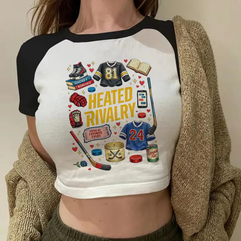 Heated Rivalry Print Graphic Crop Top Women's Sexy Cropped T Shirt Gothic Vintage T-Shirt Women Fashion Y2k Tshirt Clothes Girls