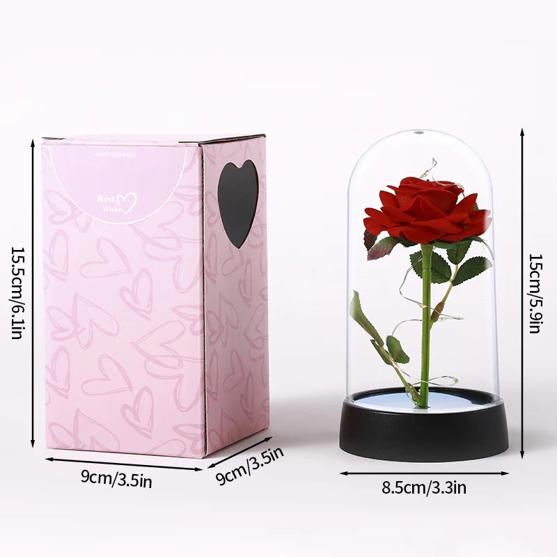 Artificial Rose Flowers Eternal Rose LED Light Foil Flower in Glass Cover Simulation Rose Flower Christmas Valentine's Day Gifts