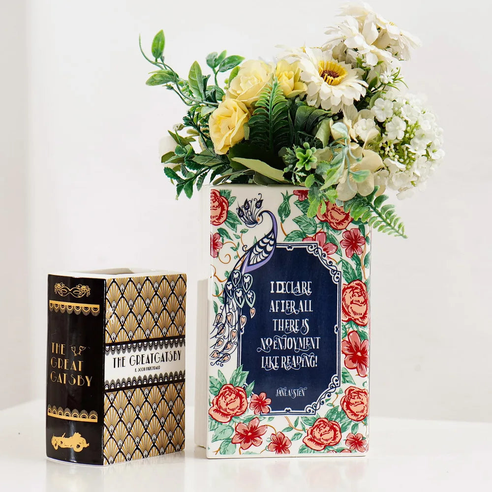 Ceramic Book Vase Pride and Prejudice Cute Bookshelf Decor Unique Gift for Book Lovers Home Interior Wall Shelf Decoration House