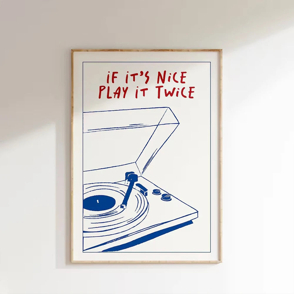 Modern Music Play It Twice Retro Groovy Wall Art Trendy Gift Prints Canvas Painting Poster Picture For Living Room Home Decor