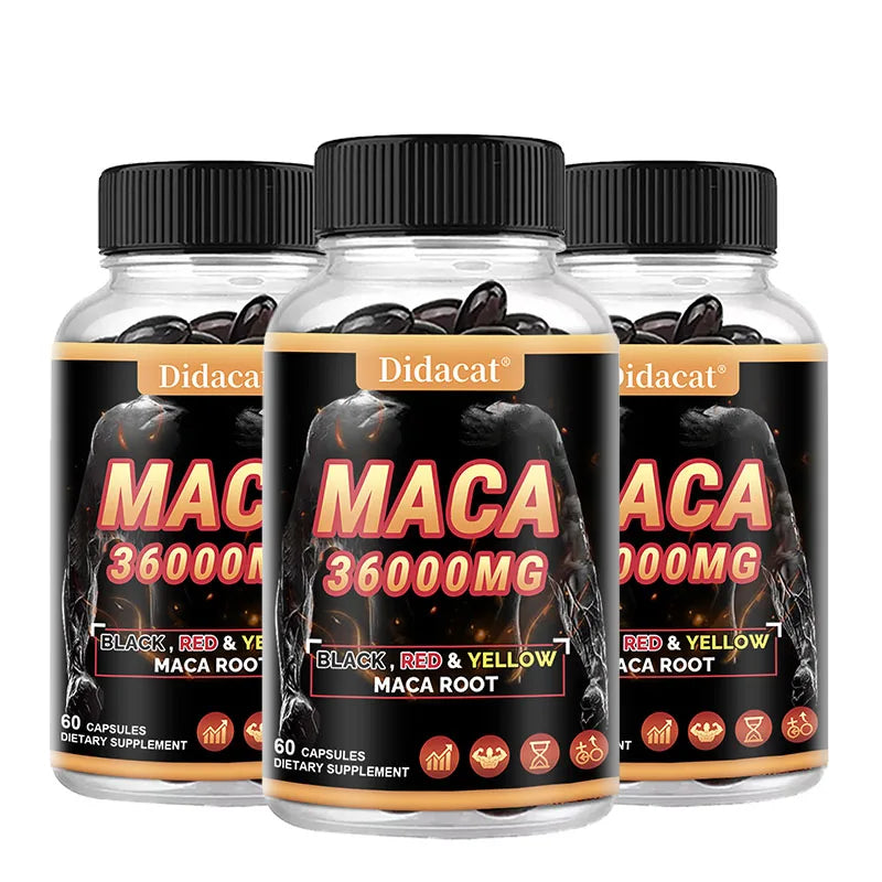 Organic Maca Root Powder Capsules with Black + Red + Yellow Maca Root Extract Supplement for Men and Women - 120 Capsules