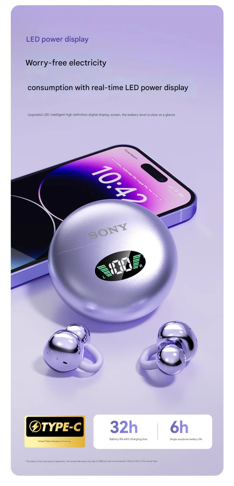 Original Sony Q88 Wireless Earphones Bone Conduction Headset Bluetooth 5.4 Earbuds Clip on Ear Comfortable with Digital Display
