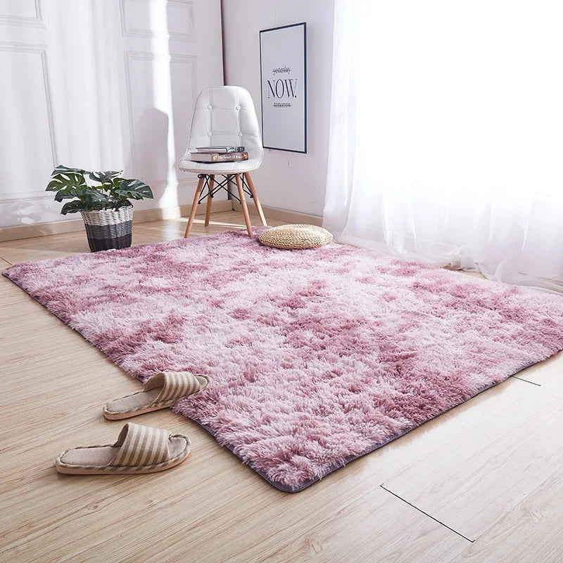 VIKAMA Tie-dyed Plush Carpet Living Room Rug Floor Mat Teenage Girl Bedroom Bedside Rug Large Area Plush Carpet Rug Home Decor