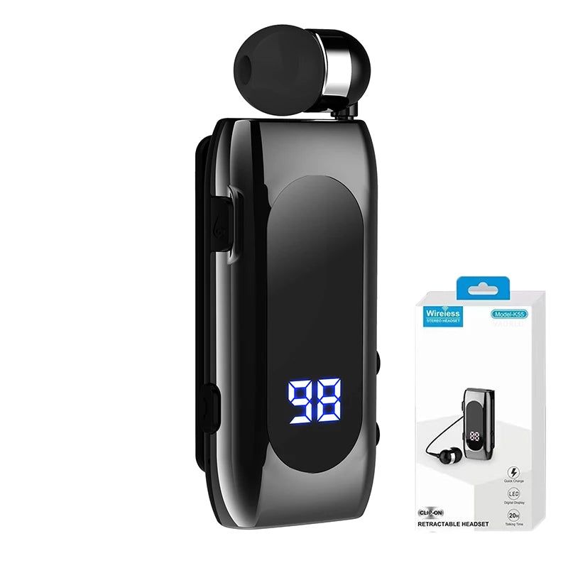 K55 Lavalier Business Bluetooth 5.2 Headphone Talk/Music Time 20 Hours,LED Digital Display,Noice Cancelling Wireless Earphones