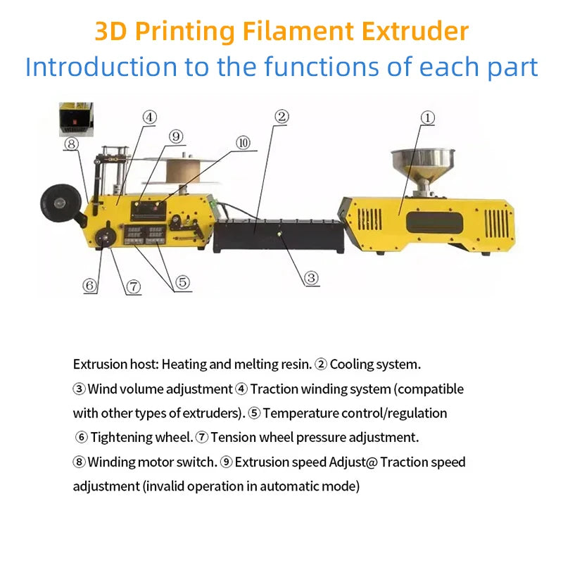 HT400 Extruder 3d Filament Maker 3D Filament Extruder Machine Desktop 3D Printing Consumables Extruder 1.75mm 2.85mm 3mm Nozzles
