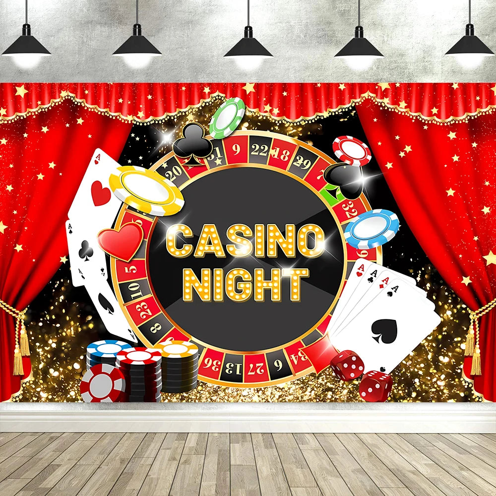 Las Vegas Casino Night Carnival Theme Banner Background Cloth, Poker Dice Birthday Party Decoration Photography Studio Backdrop
