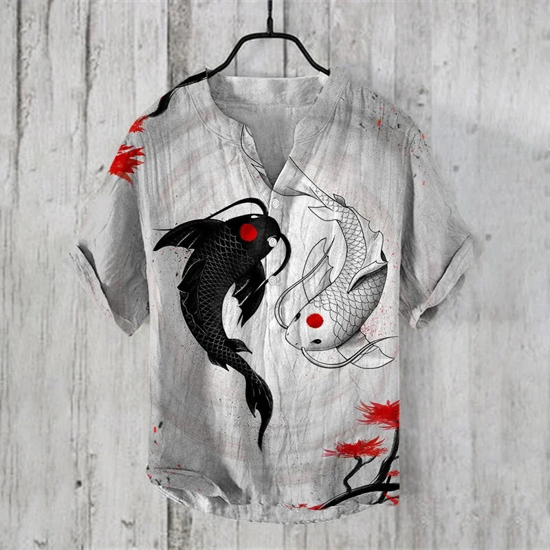 Fashionable men's V-neck shirt with 3D animal print men's short sleeved top, loose and comfortable new style