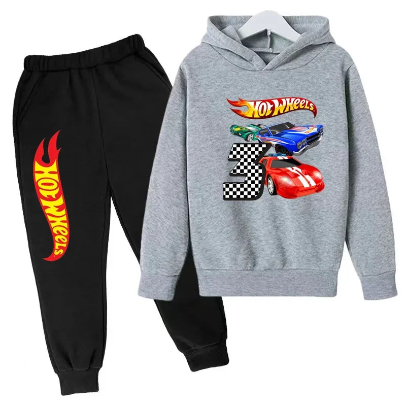 Kids Clothing Hot Wheels Car Game Printed Hoodie Coat 3-12 Yrs Boys Girls Toddler Top+pants Fashion Sweatshirt Casual Sportswear