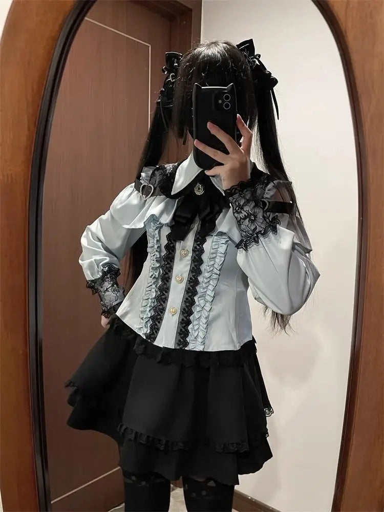 k Gothic Sle oulder Bared irt And f Skirt Set Spring Autumn Sweet Subculture Encounter Jk orm Two Piece Set f...