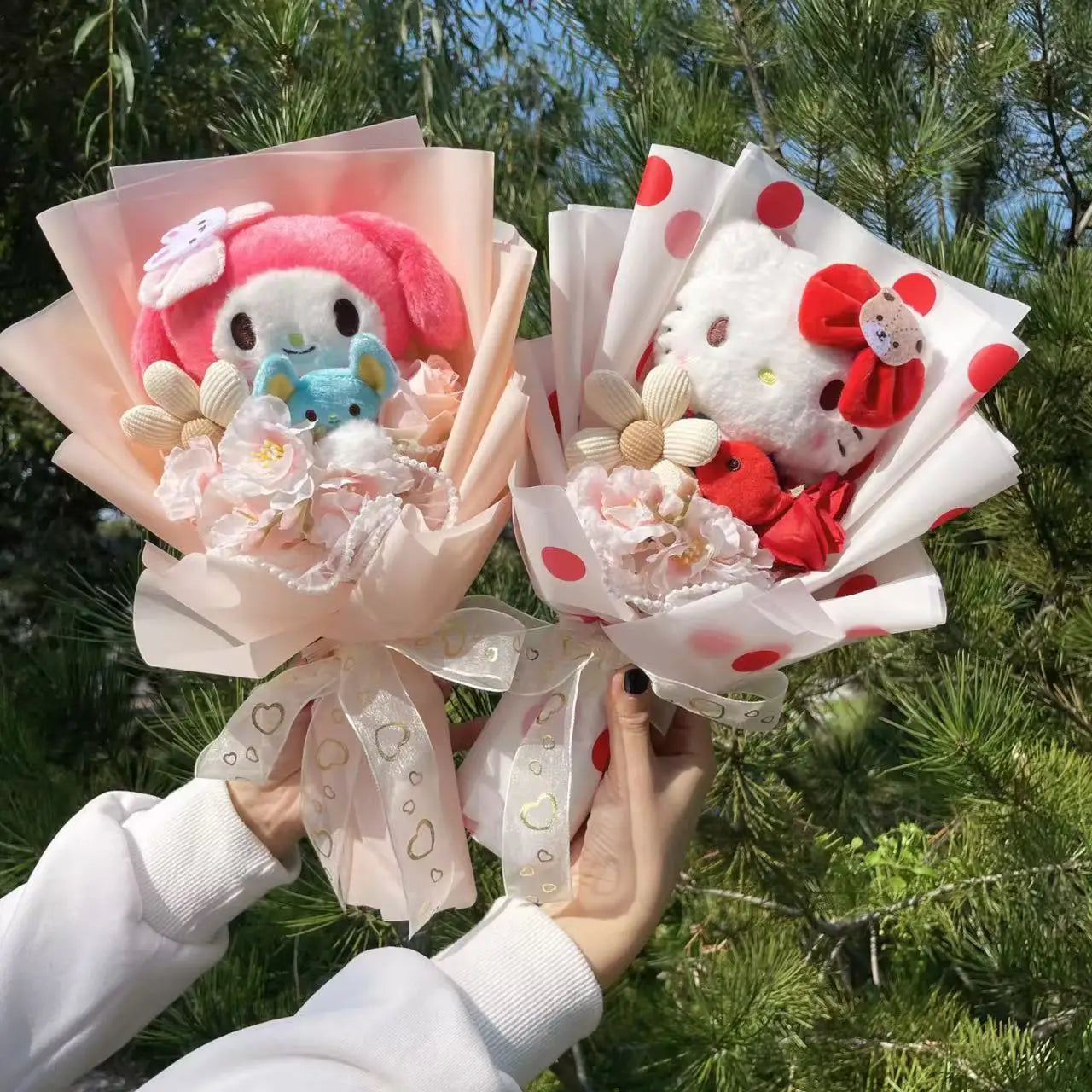 Cartoon My Melody Kuromi Cinnamoroll Kt Cat Plush Doll Creative Flower Bouquet Valentine Christmas Graduation Birthday Gift