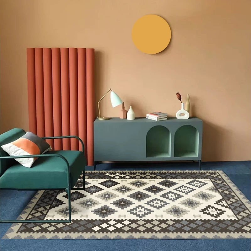 VIKAMA Bohemian Machine Washable Living Room Carpet Soft Non-Slip Ethnic Style Bedroom Cloakroom Carpet Foldable Home Decor