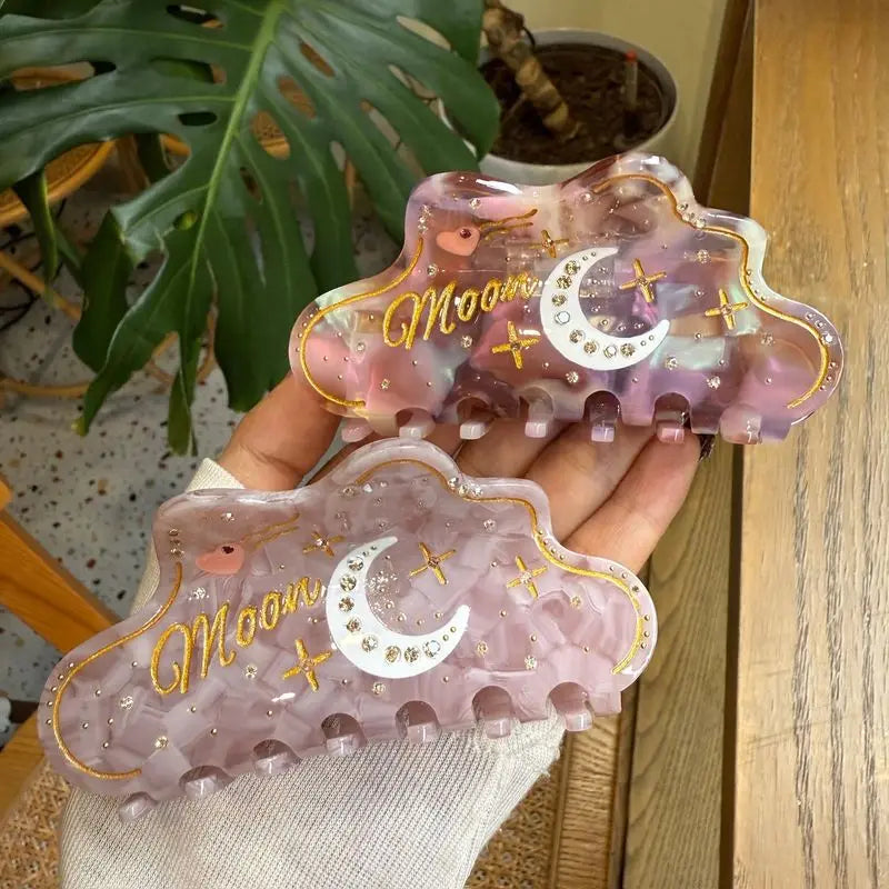 1pc New style of grasping clip with stars, moon, diamonds, simple and fashionable hair accessories, shark hair clip