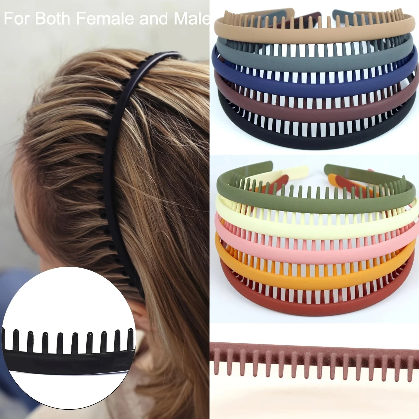 2 PCS Non Slip Fashion Effortless Plastic Headbands with Teeth Comb Skinny Hair Bands for Women Men Teen Girls Sports Headbands