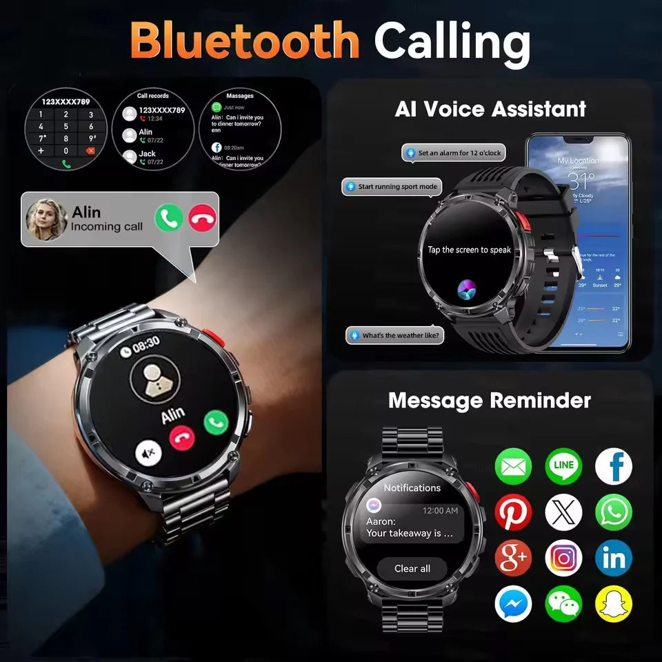 New T-Rex3 1100mAh Large Battery Durable Adult Smart Watch 1.7-inch GPS trackr Compass 5ATM Waterproof BT Call Sports Smartwatch