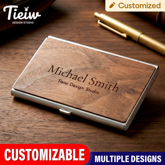 Personalized Name Card Holder, Custom Laser Engraved Name/Logo Aluminum Business Card Box for Office & Gifts