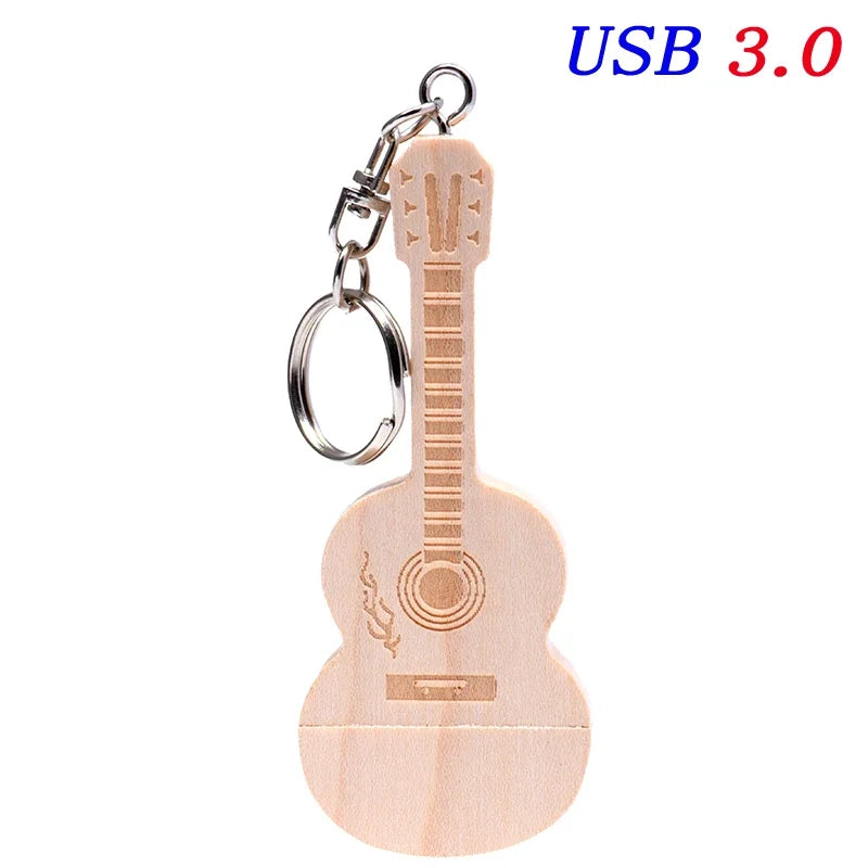 JASTER USB 3.0 Flash Drives Wooden Guitar 128GB Free Custom Logo Pen Drive 64GB with Box Memory Stick Music Business Gift U disk