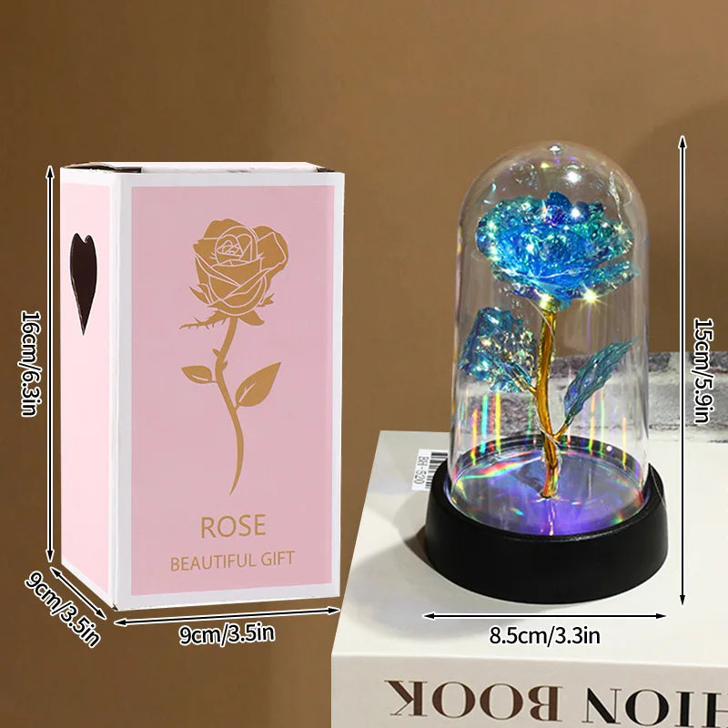 Artificial Rose Flowers Eternal Rose LED Light Foil Flower in Glass Cover Simulation Rose Flower Christmas Valentine's Day Gifts