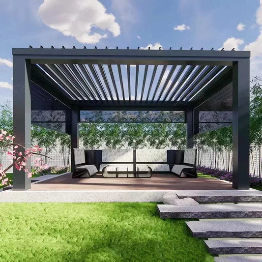 Electric Adjustable Bioclimatic Louvered Motorized Aluminous Waterproof Outdoor Living Garden Pergolas Gazebo Sunroom Pavilion