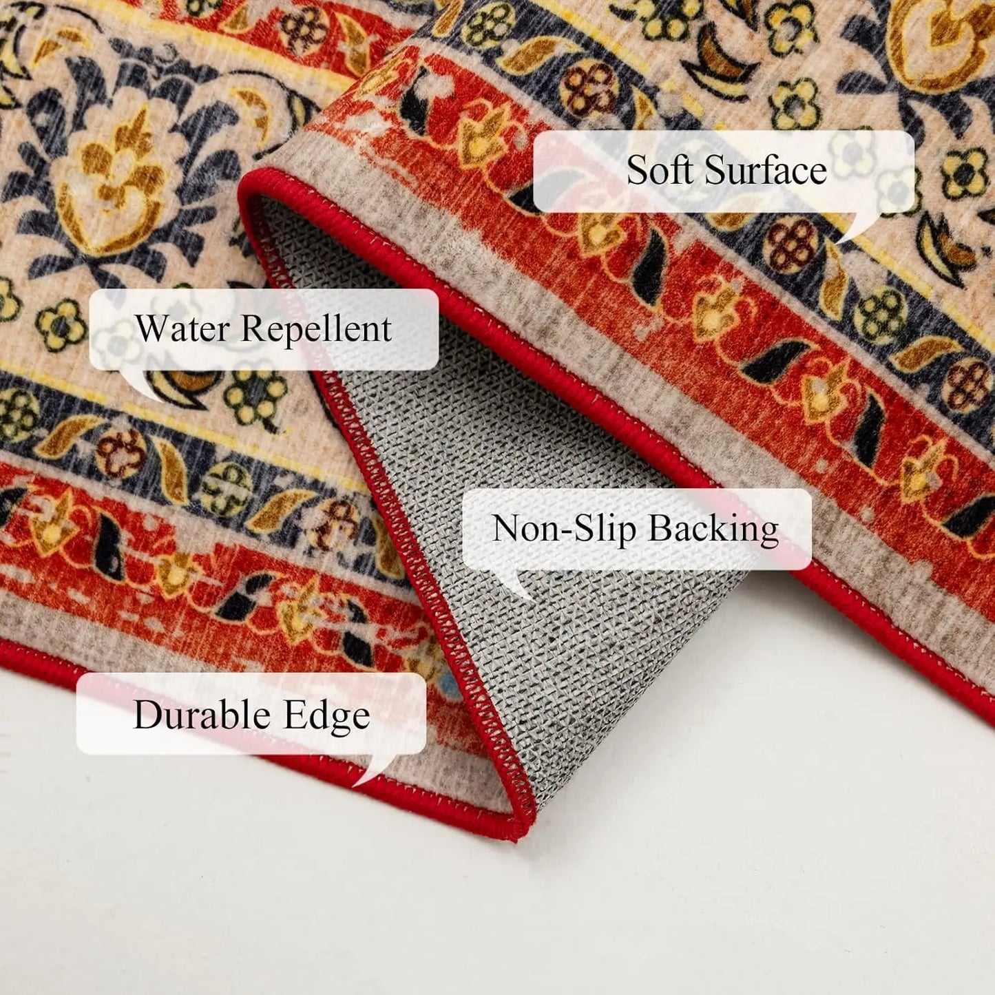 VIKAMA Bohemian Machine Washable Living Room Carpet Soft Non-Slip Ethnic Style Bedroom Cloakroom Carpet Foldable Home Decor