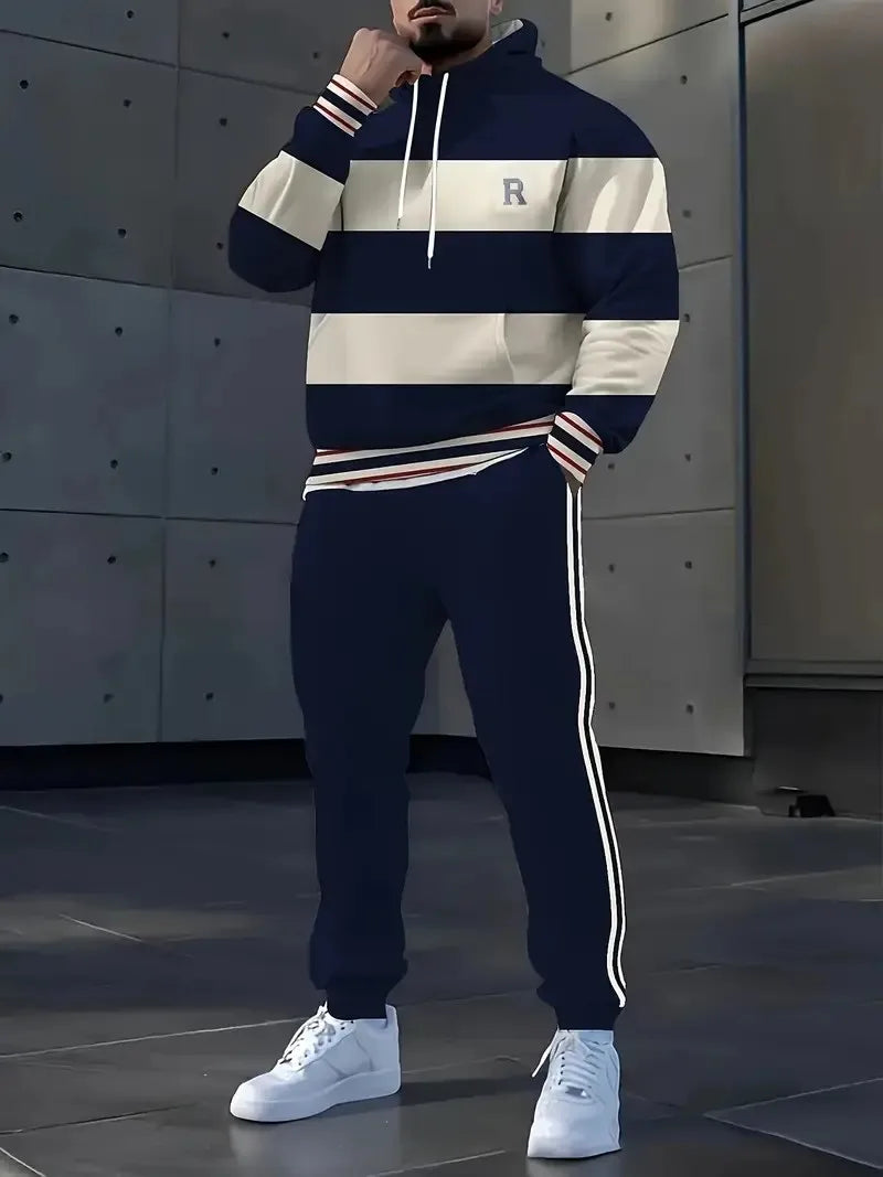 The new men's set for Spring and Autumn 2025 features a casual fashionable soft and comfortable 3D pattern print