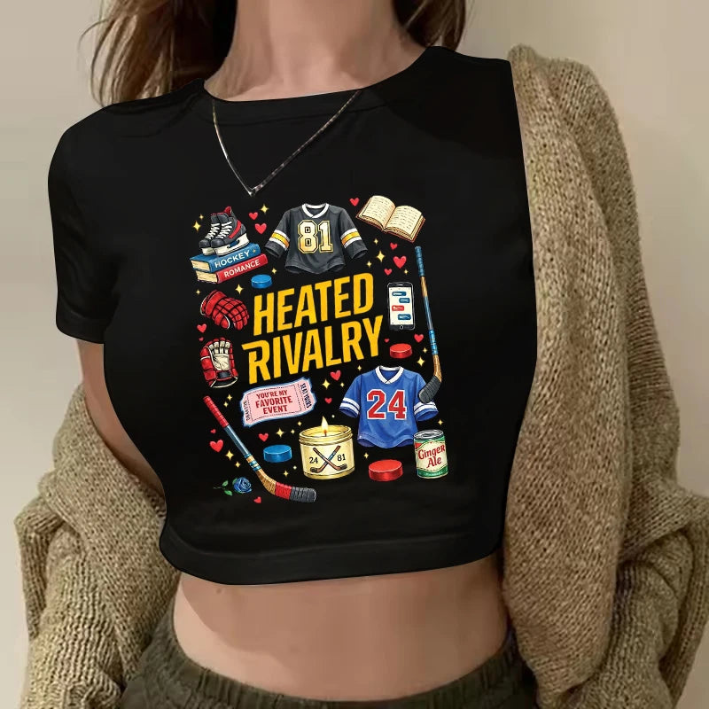 Heated Rivalry Print Graphic Crop Top Women's Sexy Cropped T Shirt Gothic Vintage T-Shirt Women Fashion Y2k Tshirt Clothes Girls