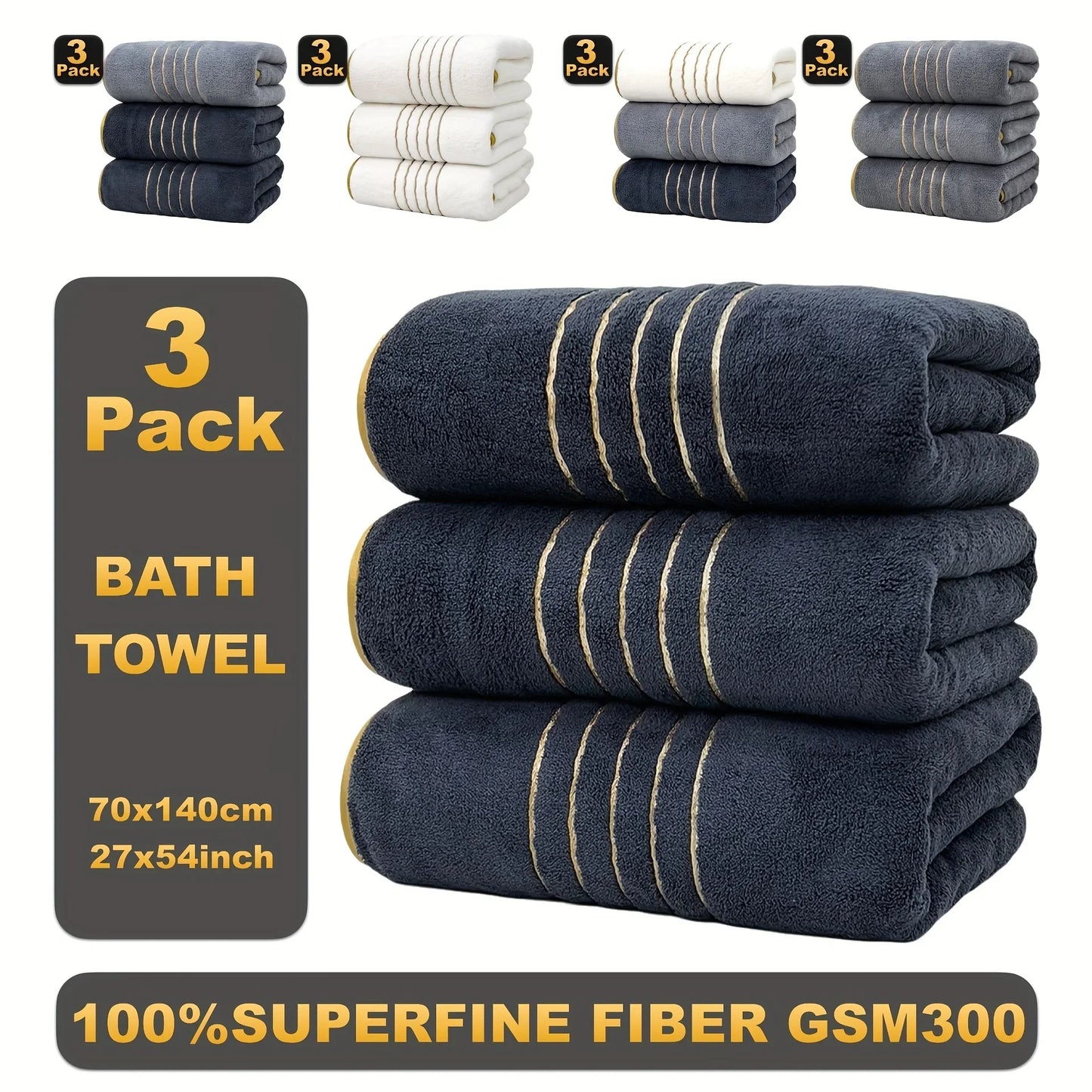 3pcs Ultra-Soft Coral Bath Towel Set Quick-Dry Luxury Spa Gym Towels Large Bath Sheets Lightweight Highly Absorbent