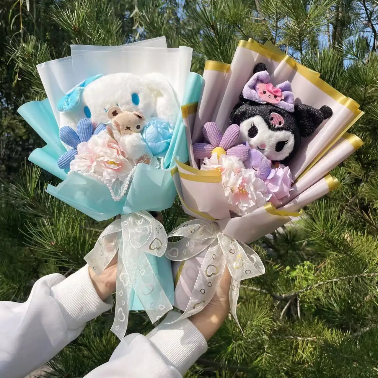 Cartoon My Melody Kuromi Cinnamoroll Kt Cat Plush Doll Creative Flower Bouquet Valentine Christmas Graduation Birthday Gift