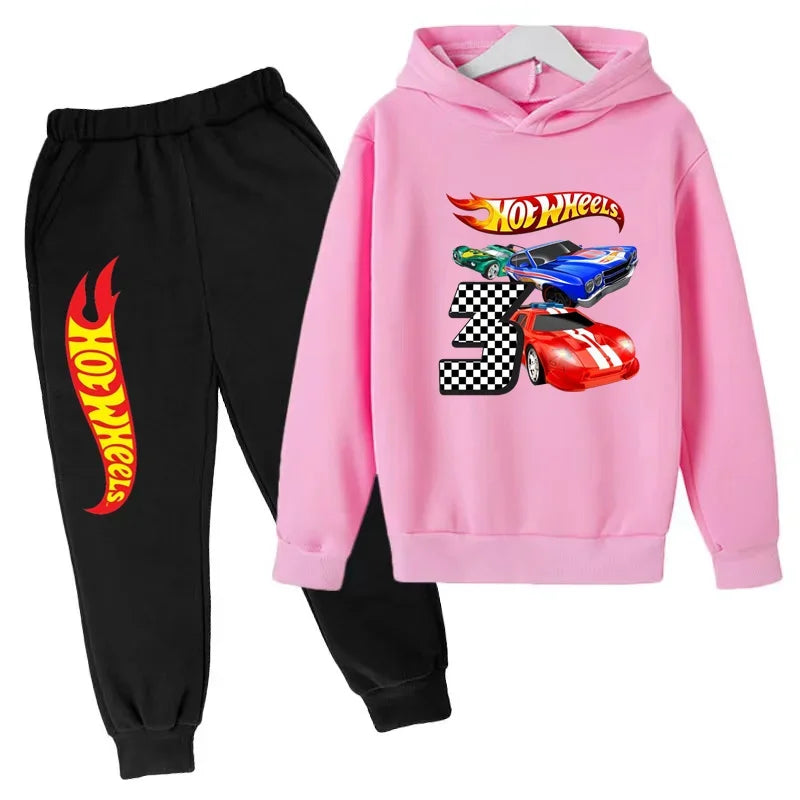 Kids Clothing Hot Wheels Car Game Printed Hoodie Coat 3-12 Yrs Boys Girls Toddler Top+pants Fashion Sweatshirt Casual Sportswear