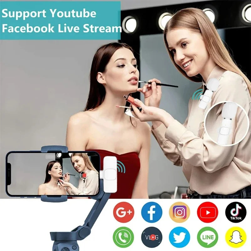 Lenovo Pink Wireless Lavalier Microphone Phone Portable Audio Video Recording Vlog Microphone for iPhone Android PC Live Gaming