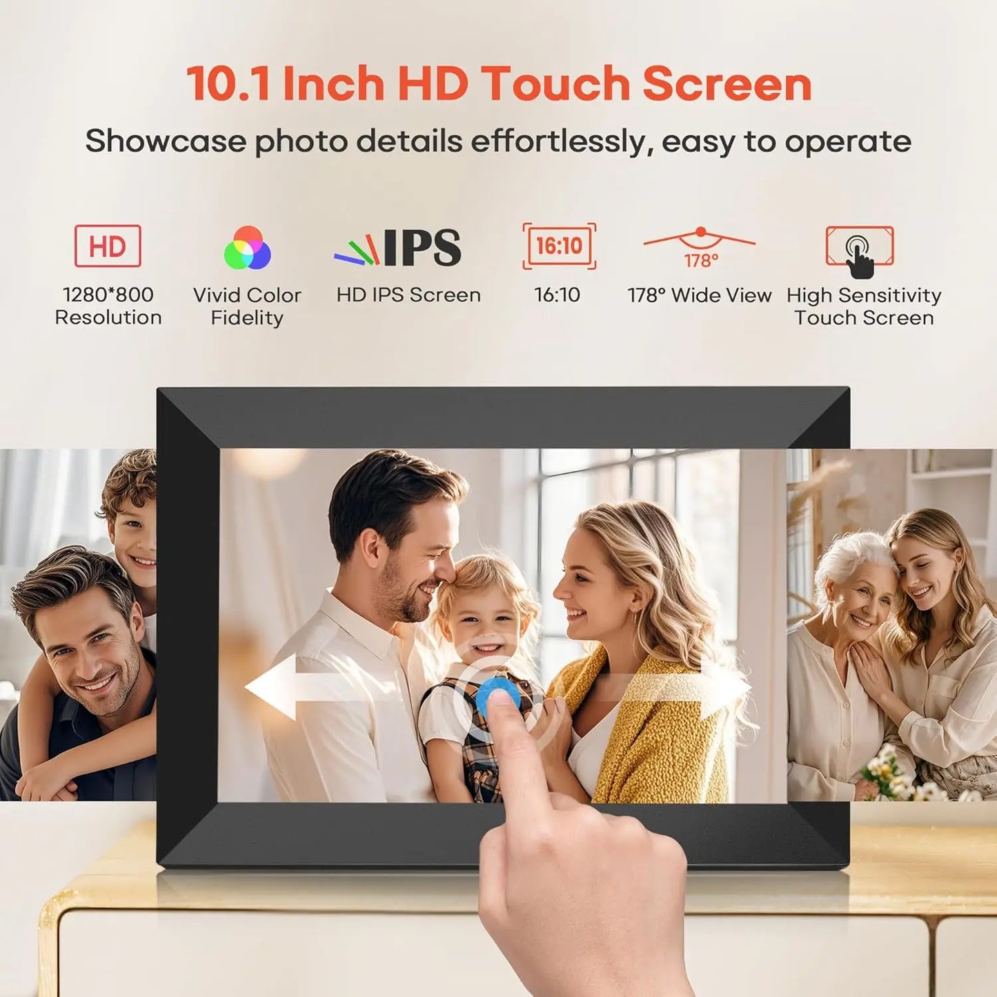 Frameo Digital Picture Frame 10.1 Inch 32GB/64GB Smart WiFi digital photo frame with 1280x800 IPS HD Touch Screen Wall Mountable