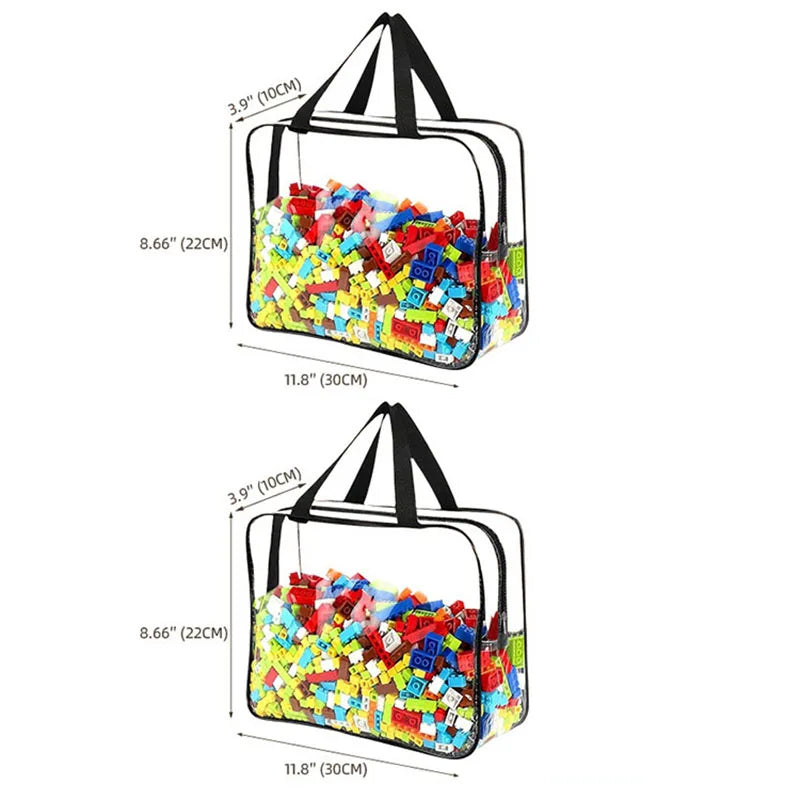 Waterproof Zippered Toy Storage Bag, Transparent PVC Travel Pouch for Sand Beach Puzzles, Cosmetic Toiletry Organizer