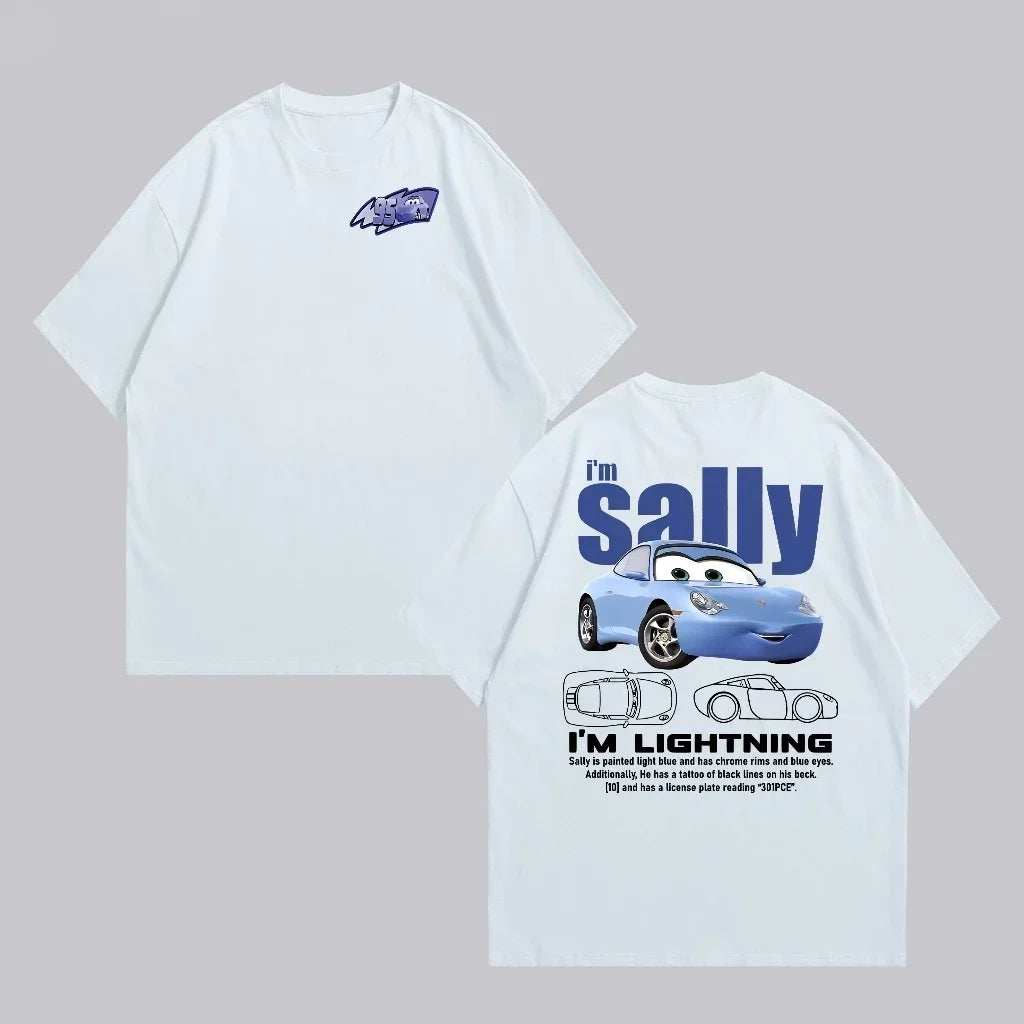 Summer New Lightning Mcqueen and Sally Printed Couple T-shirt Sally and Mcqueen Casual Cute Women's T-shirt Casual Tee Tops