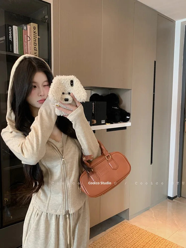 Faionable Lazy Sle Women's Outfit Long Sve Hoodie Wide Leg Casual Pants Two Piece Set Autumn Commute Windbreaker