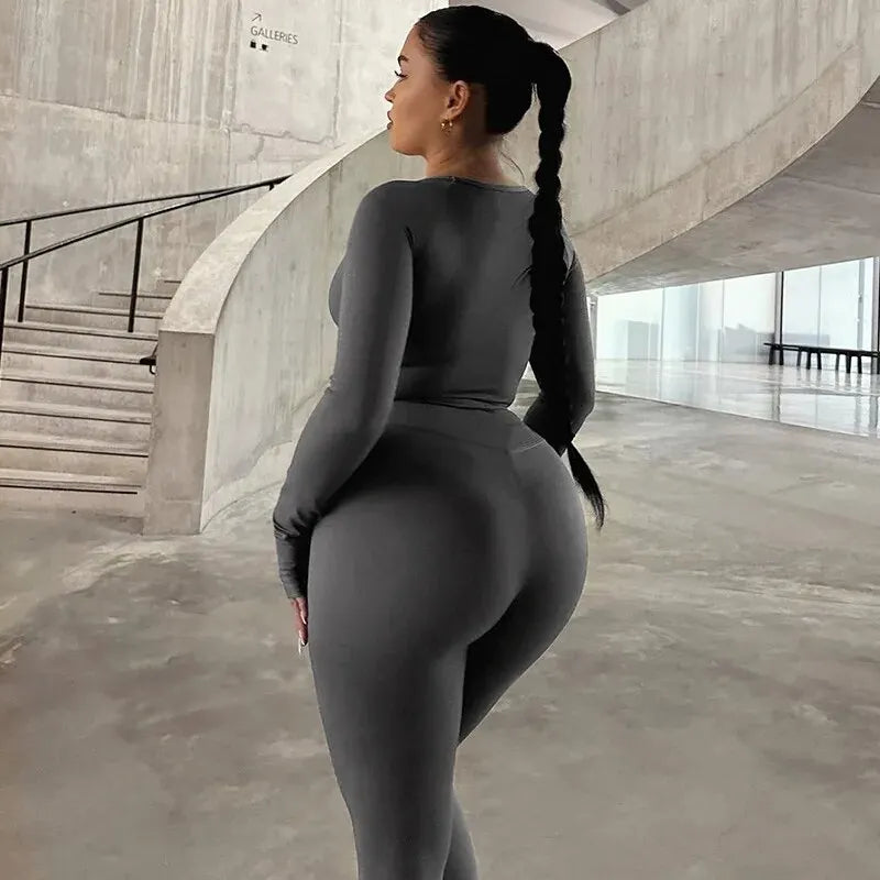 Dulzura Women 2024 Autumn Winter Long Sleeves Crop Tops Long Pants Two Piece Matching Sets Tracksuit Wholesale Items S3613114K