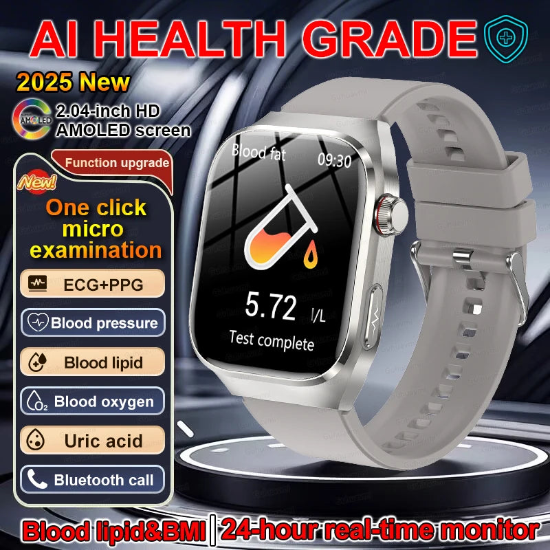 2025 New ECG+PPG Clock Smartwatch Men Uric Acid Blood Pressure Blood Oxygen Body Analysis Heart Health Monitor Smart Watch lady