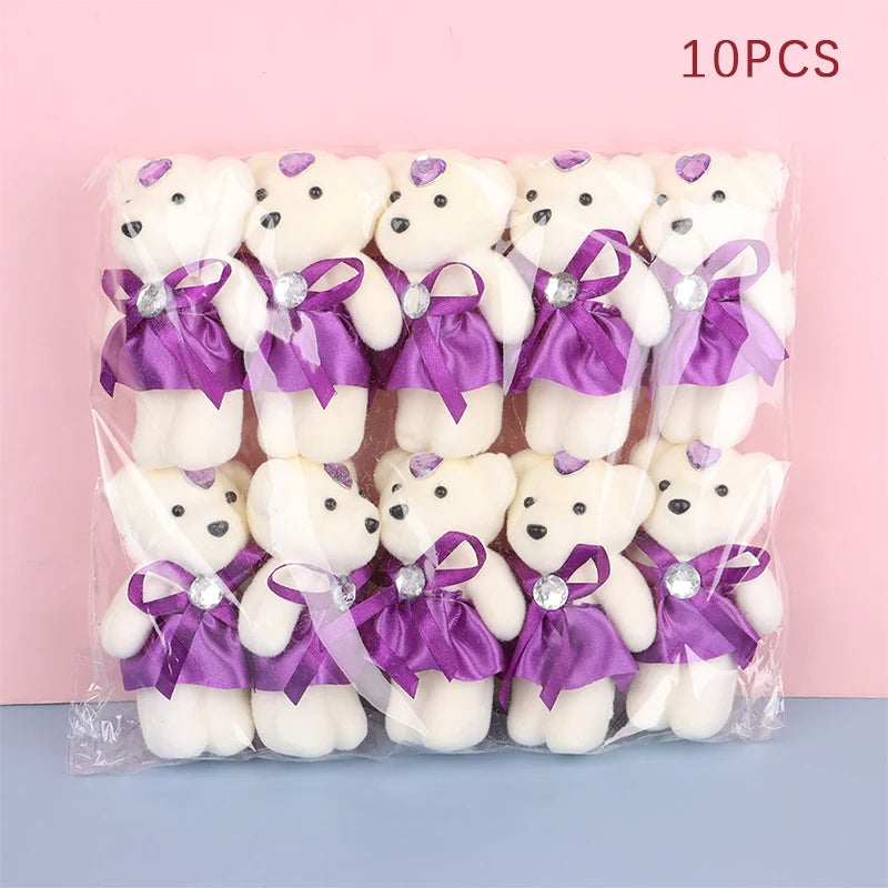 10Pcs 12cm Bear Flower Bouquet Toy Cartoon Doll Bear Bouquet Graduation Birthday Wedding Gifts Party Decor small gifts