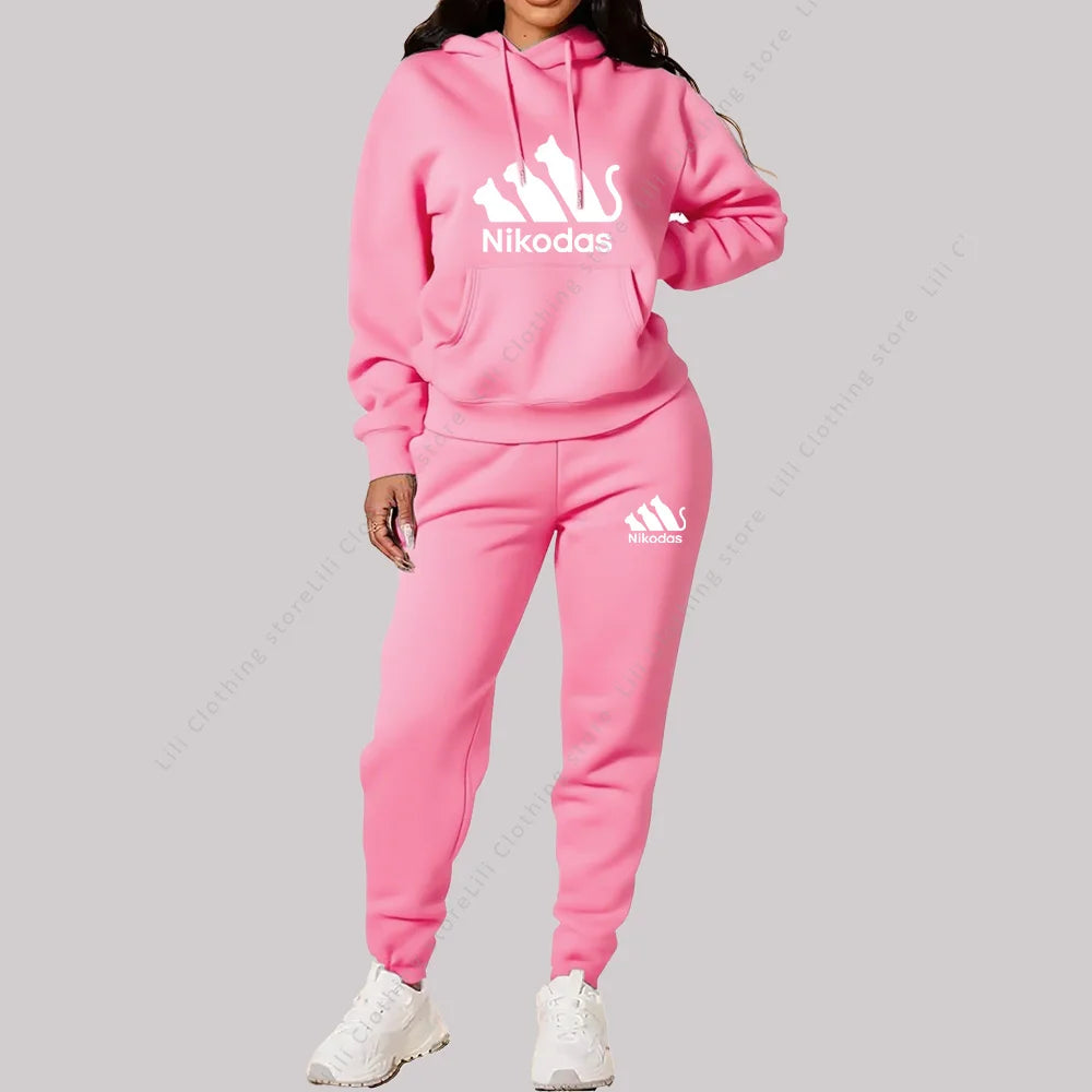 Women's Sets Hoodies Pants Two Piece Outfits Sportswear Sweatsuit Aesthetic Trend 2025 New Suit Woman Pink Tracksuit Plus Size