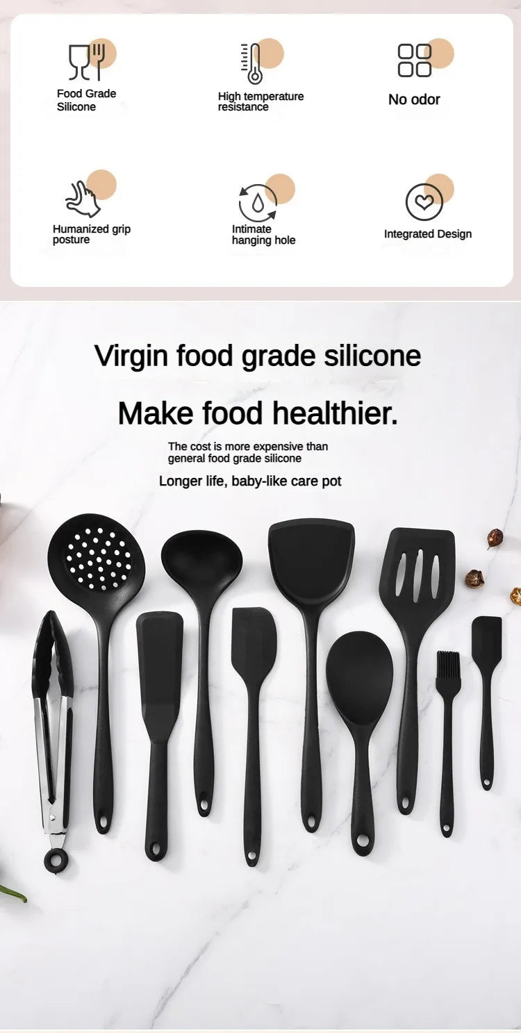 1/10PCS Food-Grade Silicone Kitchen Tools Set, Heat-Resistant Slotted Spoon for Non-Stick Cookware & Hot Pot, Multi-Use Strainer