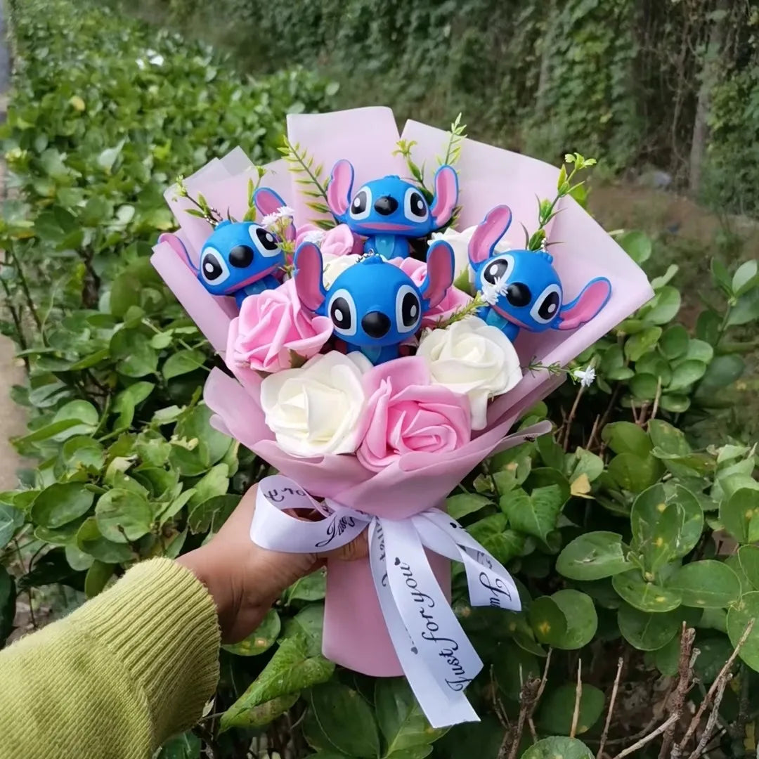 Lilo & Stitch Bouquet Major Holiday Gift PVC Rose Sunflower Anime Stuffed Doll Birthday Girl Valentine'S Christmas Day Girl Gift