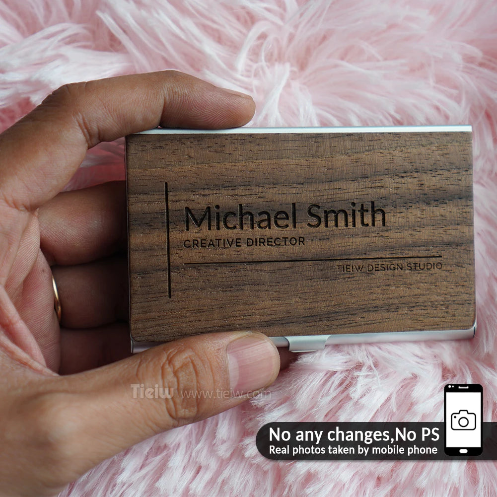 Personalized Name Card Holder, Custom Laser Engraved Name/Logo Aluminum Business Card Box for Office & Gifts