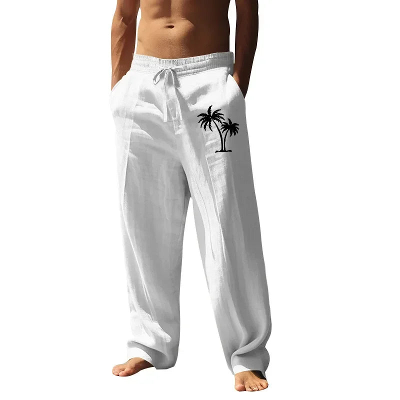2025 Men's Coconut Printed Breathable Cotton and Linen Loose Casual Sports Pants