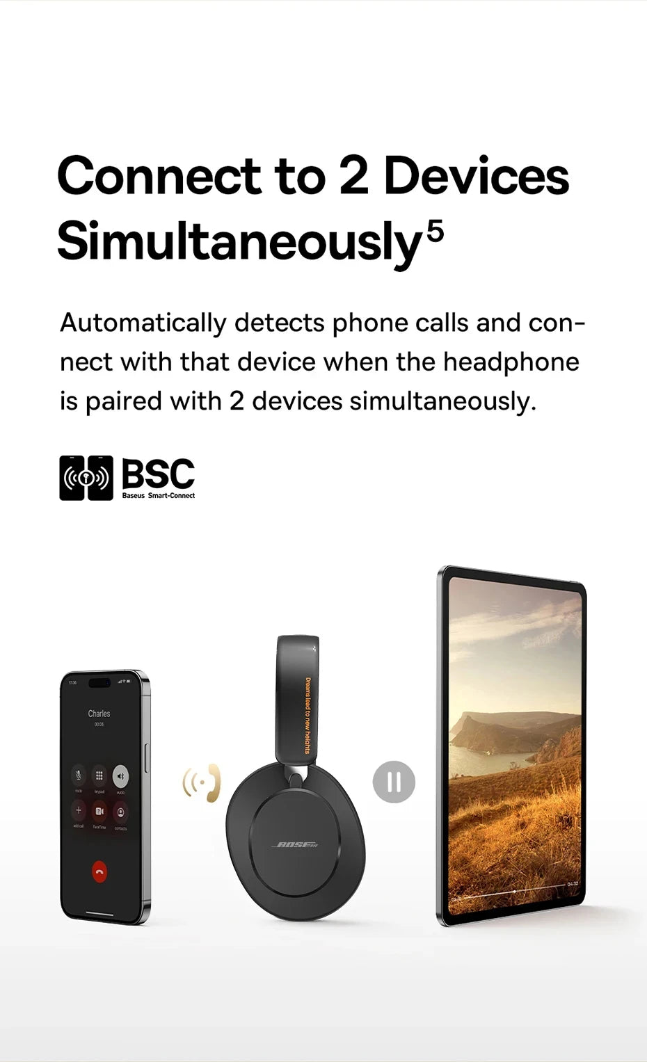 BOSE&bye ANC Noise Reduction Bluetooth Headphones Over The Ear Wireless Big Earphone Hifi Sounds Sport Headsets With Button mic